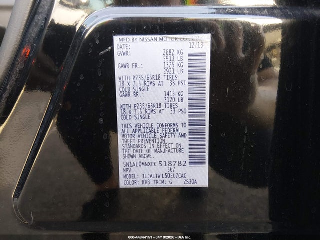 Aukcja sprzedaży 2014 Infiniti Qx60, vin: 5N1AL0MNXEC518782, numer aukcji: 44844151