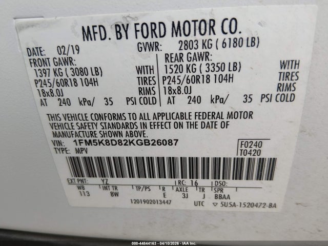 2019 FORD EXPLORER 1FM5K8D82KGB26087 Photo 8