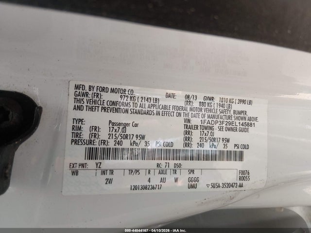 Ford FOCUS SE 2014 1FADP3F29EL145881 Image 9