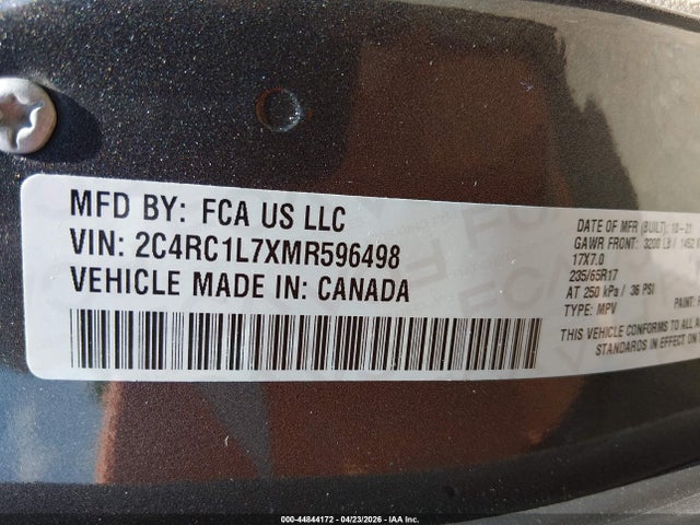 Продажа на аукционе авто 2021 Chrysler Pacifica Hybrid Touring L, vin: 2C4RC1L7XMR596498, номер лота: 44844172