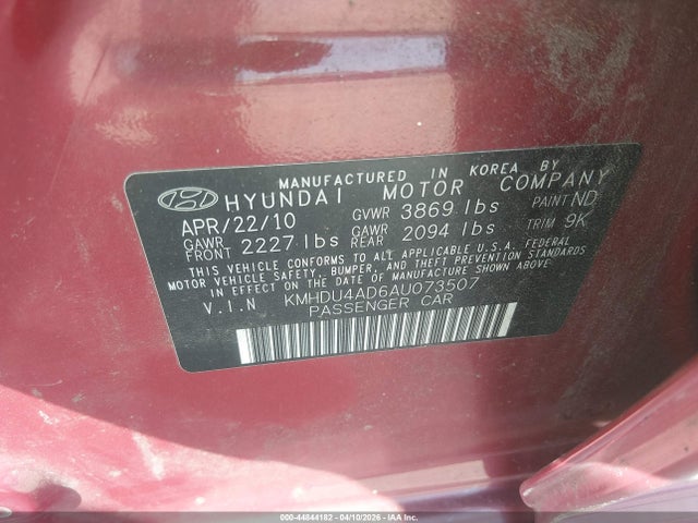 Aukcja sprzedaży 2010 Hyundai Elantra Gls, vin: KMHDU4AD6AU073507, numer aukcji: 44844182