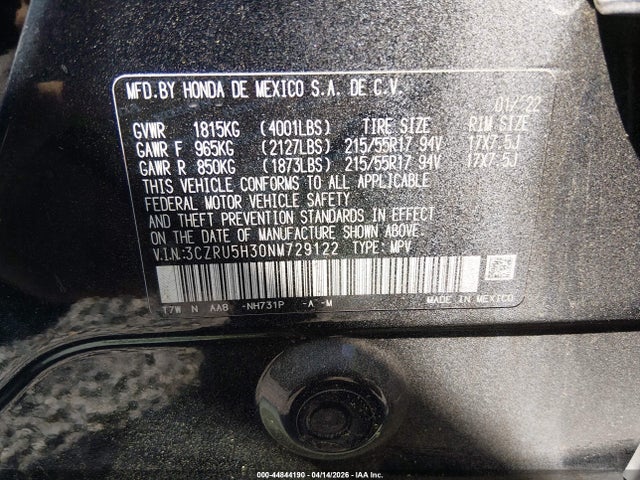 Продажа на аукционе авто 2022 Honda Hr-v 2wd Lx, vin: 3CZRU5H30NM729122, номер лота: 44844190