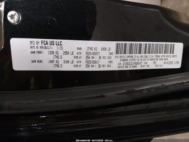 Aukcja sprzedaży 2015 Dodge Grand Caravan Sxt Plus, vin: 2C4RDGCG1FR689767, numer aukcji: 44844198