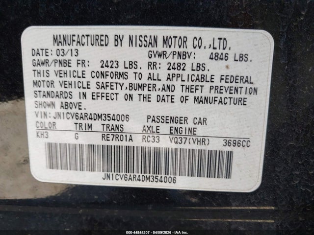 Продажа на аукционе авто 2013 Infiniti G37x, vin: JN1CV6AR4DM354006, номер лота: 44844207
