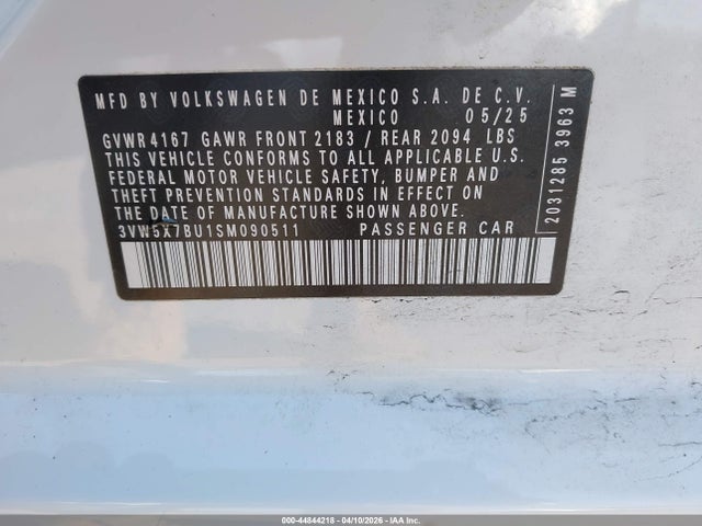 Aukcja sprzedaży 2025 Volkswagen Jetta 1.5t S, vin: 3VW5X7BU1SM090511, numer aukcji: 44844218