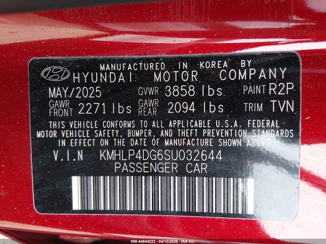 44844222 :رقم المزاد ، KMHLP4DG6SU032644 vin ، 2025 Hyundai Elantra Limited مزاد بيع