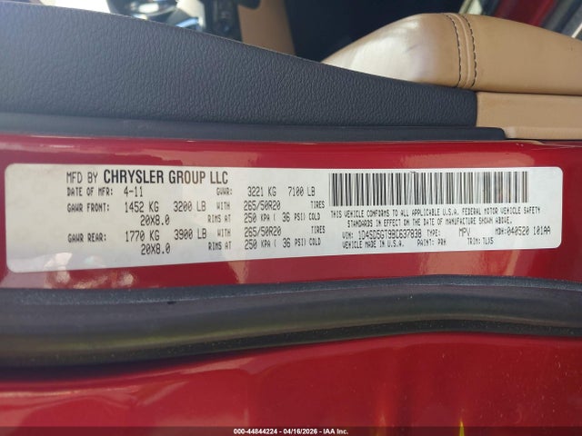 Aukcja sprzedaży 2011 Dodge Durango Citadel, vin: 1D4SD5GT9BC637838, numer aukcji: 44844224