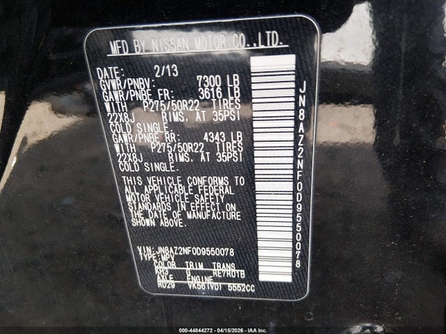 44844272 :رقم المزاد ، JN8AZ2NF0D9550078 vin ، 2013 Infiniti Qx56 مزاد بيع