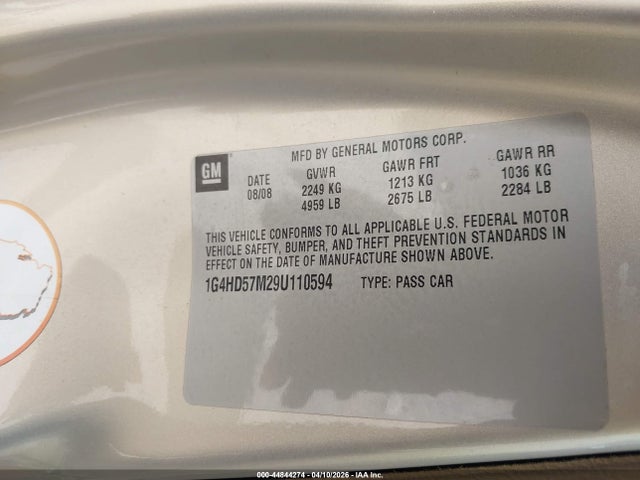 Aukcja sprzedaży 2009 Buick Lucerne Cxl-3, vin: 1G4HD57M29U110594, numer aukcji: 44844274