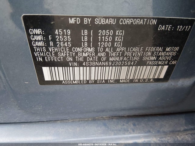 Aukcja sprzedaży 2018 Subaru Legacy 2.5i Limited, vin: 4S3BNAN69J3025847, numer aukcji: 44844275