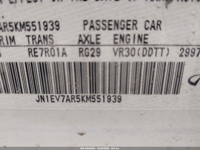 Aukcja sprzedaży 2019 Infiniti Q50 3.0t Luxe, vin: JN1EV7AR5KM551939, numer aukcji: 44844284