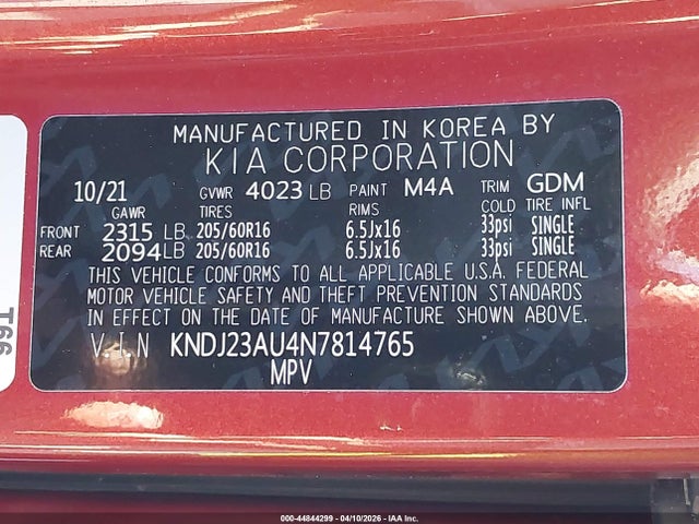 Продажа на аукционе авто 2022 Kia Soul Lx, vin: KNDJ23AU4N7814765, номер лота: 44844299