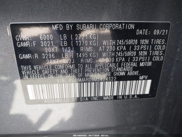 4S4WMARD0M3474122 Subaru Ascent Touring