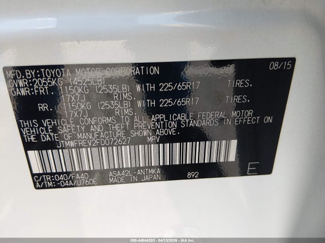Toyota Rav4 Xle 2015 JTMWFREV2FD072627 Image 9