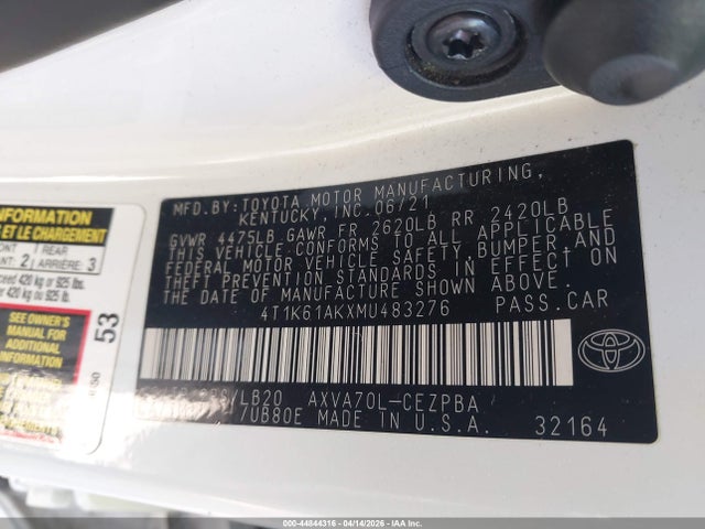 4T1K61AKXMU483276 Toyota CAMRY XSE