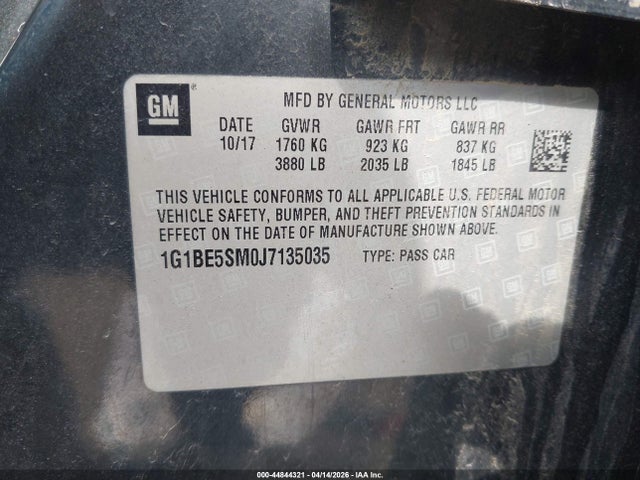 1G1BE5SM0J7135035 Chevrolet Cruze Lt Auto