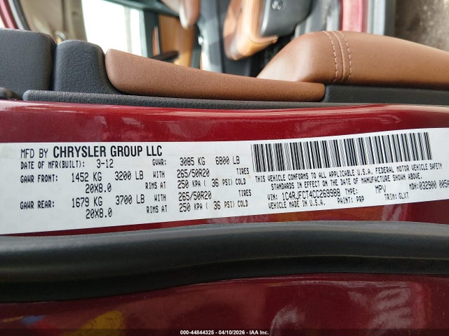 Aukcja sprzedaży 2012 Jeep Grand Cherokee Overland, vin: 1C4RJFCT4CC269988, numer aukcji: 44844325