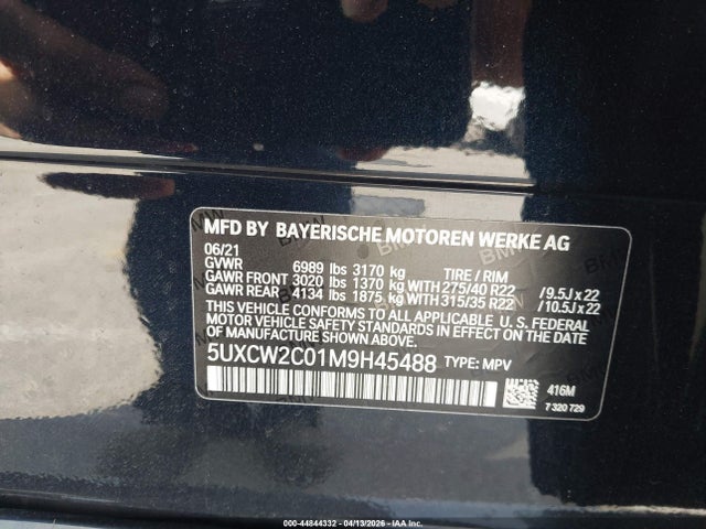 44844332 :رقم المزاد ، 5UXCW2C01M9H45488 vin ، 2021 Bmw X7 Xdrive40i مزاد بيع