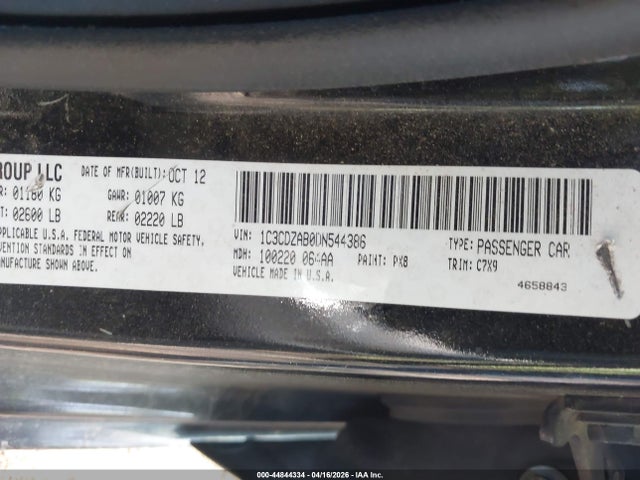 44844334 :رقم المزاد ، 1C3CDZAB0DN544386 vin ، 2013 Dodge Avenger Se مزاد بيع