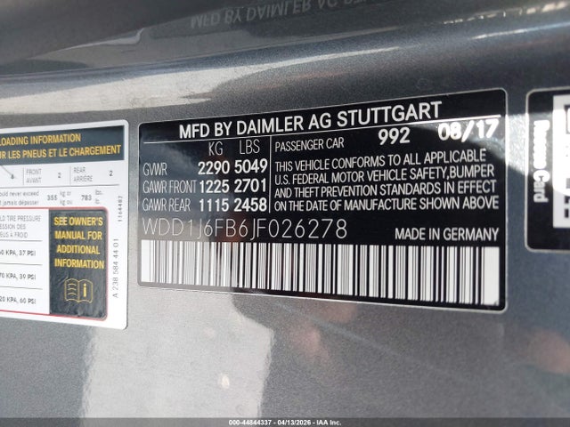 Продаж на аукціоні авто 2018 Mercedes-benz E 400, vin: WDD1J6FB6JF026278, номер лоту: 44844337