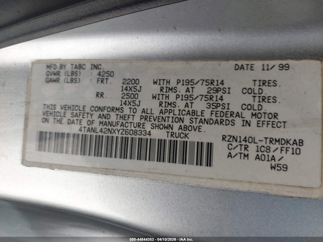 44844353 :رقم المزاد ، 4TANL42NXYZ608334 vin ، 2000 Toyota Tacoma مزاد بيع