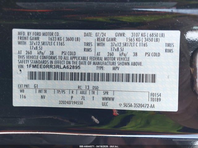 Aukcja sprzedaży 2024 Ford Bronco Raptor, vin: 1FMEE0RR3RLA62895, numer aukcji: 44844371