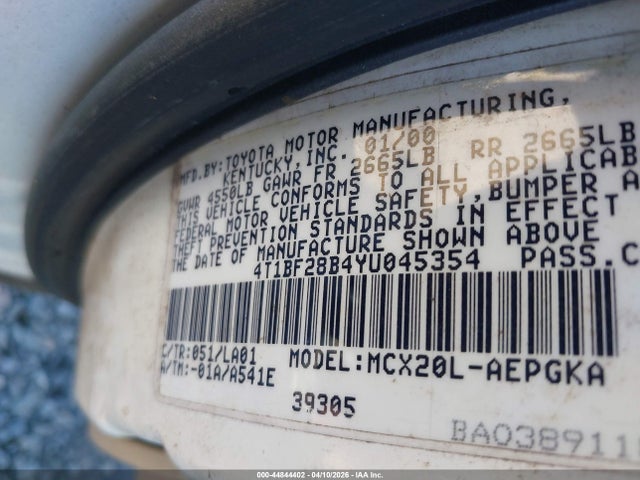 44844402 :رقم المزاد ، 4T1BF28B4YU045354 vin ، 2000 Toyota Avalon Xls مزاد بيع
