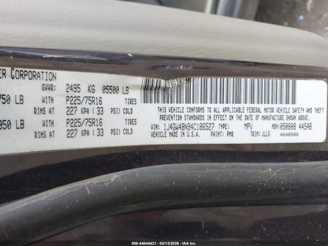 44844421 :رقم المزاد ، 1J4GW48N94C186527 vin ، 2004 Jeep Grand Cherokee Laredo مزاد بيع