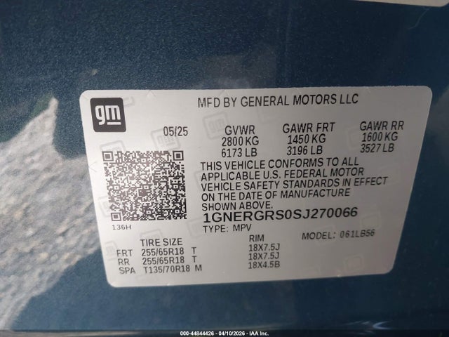 Продажа на аукционе авто 2025 Chevrolet Traverse Fwd Lt, vin: 1GNERGRS0SJ270066, номер лота: 44844426