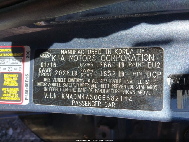 Продажа на аукционе авто 2016 Kia Rio Lx, vin: KNADM4A30G6682114, номер лота: 44844459