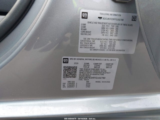 44844479 :رقم المزاد ، 3GCUKFED9TG102780 vin ، 2026 Chevrolet Silverado 1500 4wd  Short Bed Lt Trail Boss مزاد بيع
