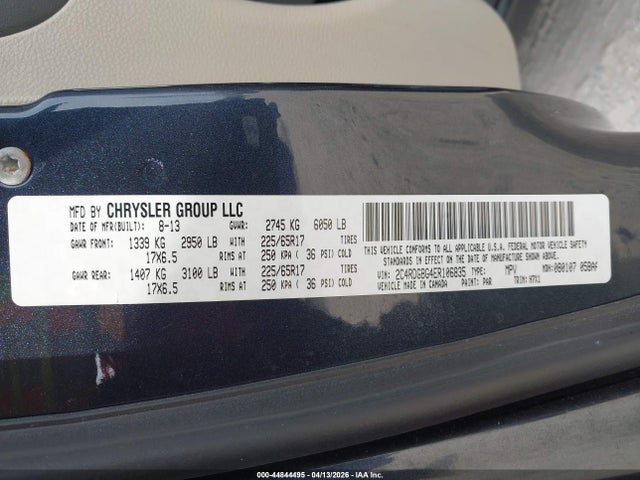 2014 Dodge Grand Caravan Se მანქანა იყიდება აუქციონზე, vin: 2C4RDGBG4ER106835, აუქციონის ნომერი: 44844495