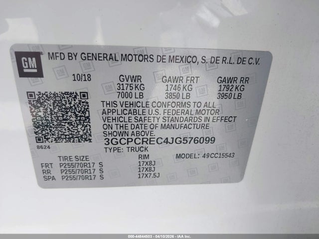 3GCPCREC4JG576099 Chevrolet Silverado 1500 1lt