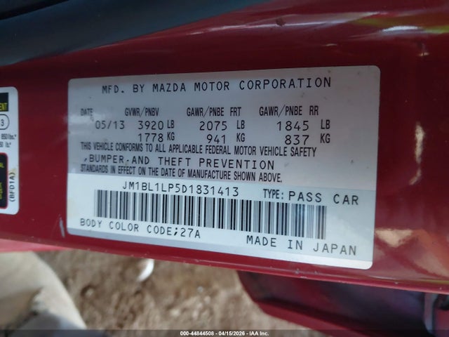 Aukcja sprzedaży 2013 Mazda Mazda3 I Touring, vin: JM1BL1LP5D1831413, numer aukcji: 44844508