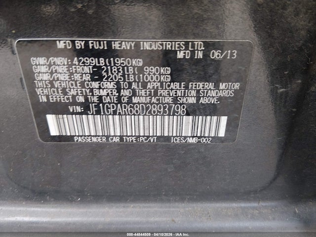 Продаж на аукціоні авто 2013 Subaru Impreza 2.0i Sport Limited, vin: JF1GPAR68D2893798, номер лоту: 44844509