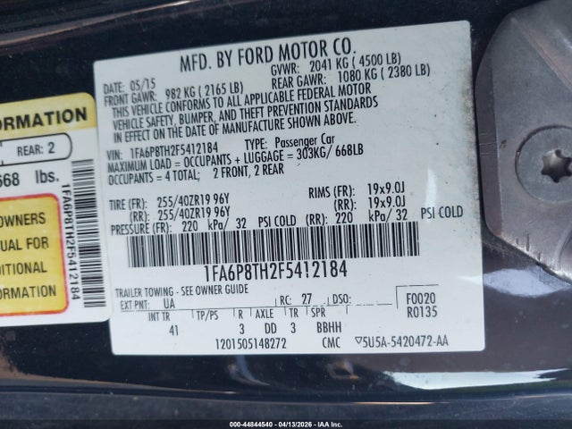 Aukcja sprzedaży 2015 Ford Mustang Ecoboost, vin: 1FA6P8TH2F5412184, numer aukcji: 44844540