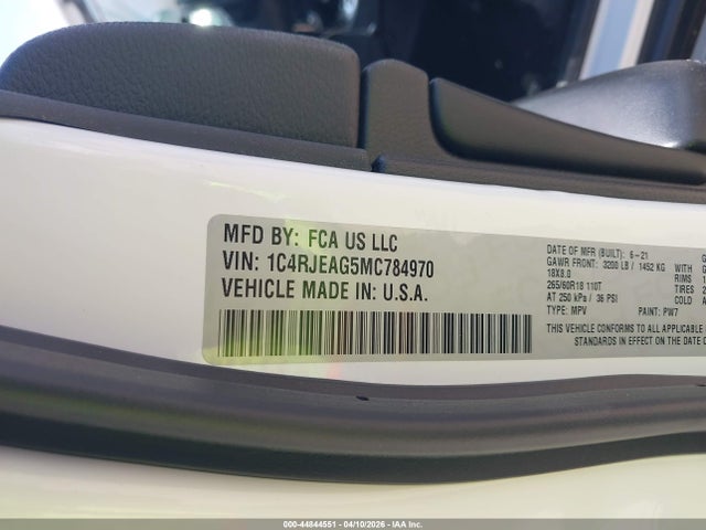 2021 Jeep Grand Cherokee Laredo X 4x2 მანქანა იყიდება აუქციონზე, vin: 1C4RJEAG5MC784970, აუქციონის ნომერი: 44844551