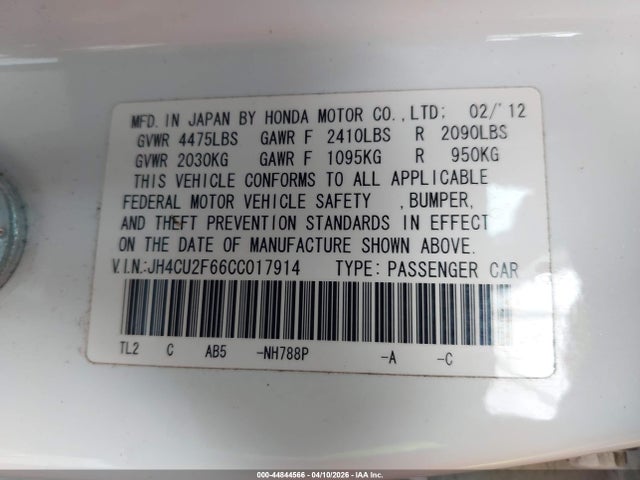 Aukcja sprzedaży 2012 Acura Tsx 2.4, vin: JH4CU2F66CC017914, numer aukcji: 44844566