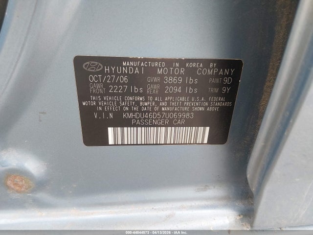 Продаж на аукціоні авто 2007 Hyundai Elantra, vin: KMHDU46D57U069983, номер лоту: 44844573
