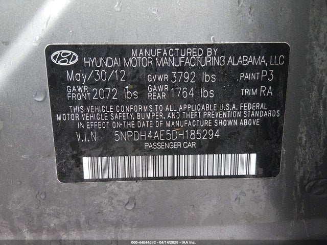 2013 Hyundai Elantra Gls/limited მანქანა იყიდება აუქციონზე, vin: 5NPDH4AE5DH185294, აუქციონის ნომერი: 44844582