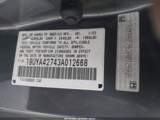 2003 Acura Cl 3.2 Type S მანქანა იყიდება აუქციონზე, vin: 19UYA42743A012668, აუქციონის ნომერი: 44844608
