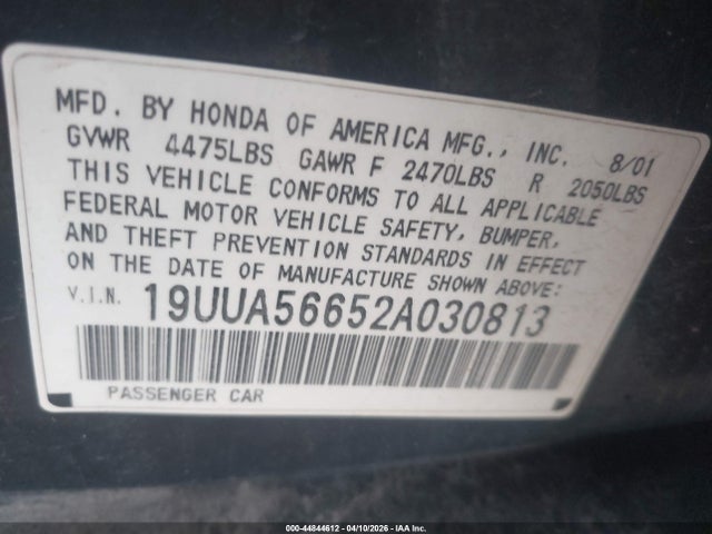 Aukcja sprzedaży 2002 Acura Tl 3.2, vin: 19UUA56652A030813, numer aukcji: 44844612