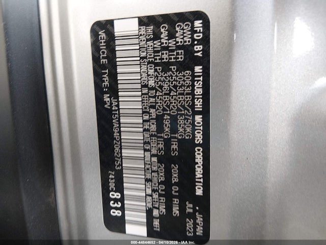 JA4T5VA94PZ062753 Mitsubishi Outlander Phev Sel S-awc