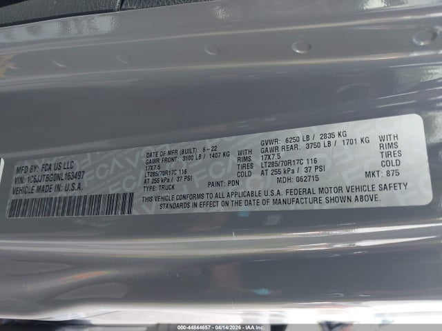 Продажа на аукционе авто 2022 Jeep Gladiator Rubicon 4x4, vin: 1C6JJTBG0NL163497, номер лота: 44844657