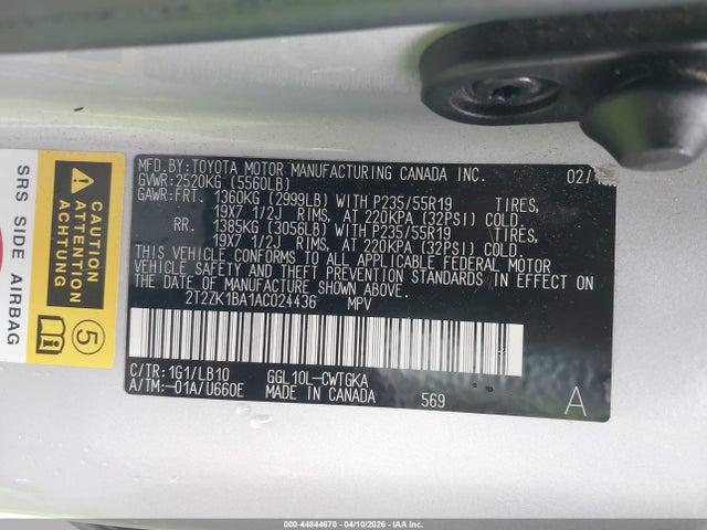 44844670 :رقم المزاد ، 2T2ZK1BA1AC024436 vin ، 2010 Lexus Rx 350 مزاد بيع