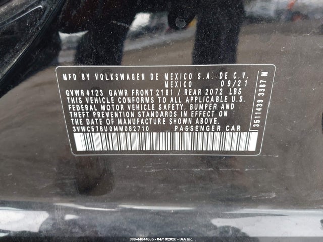 Aukcja sprzedaży 2021 Volkswagen Jetta 1.4t R-line/1.4t S/1.4t Se, vin: 3VWC57BU0MM082710, numer aukcji: 44844685