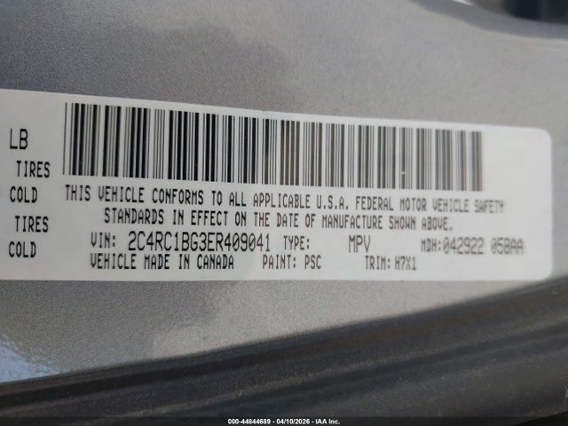 Aukcja sprzedaży 2014 Chrysler Town & Country Touring, vin: 2C4RC1BG3ER409041, numer aukcji: 44844689