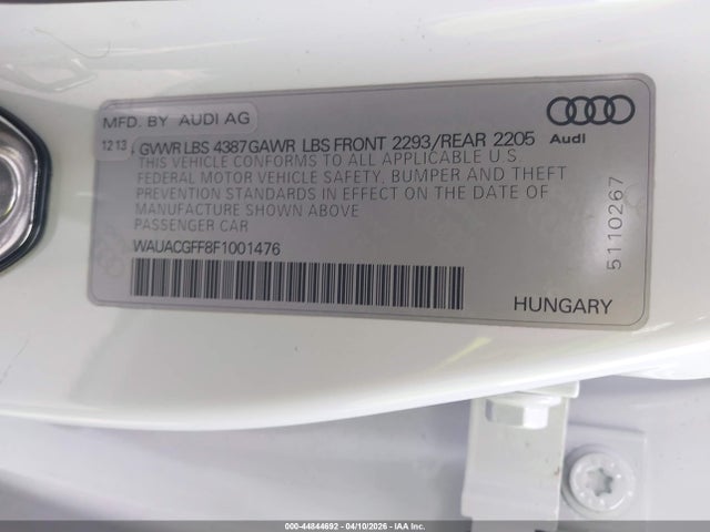 Aukcja sprzedaży 2015 Audi A3 1.8t Premium, vin: WAUACGFF8F1001476, numer aukcji: 44844692