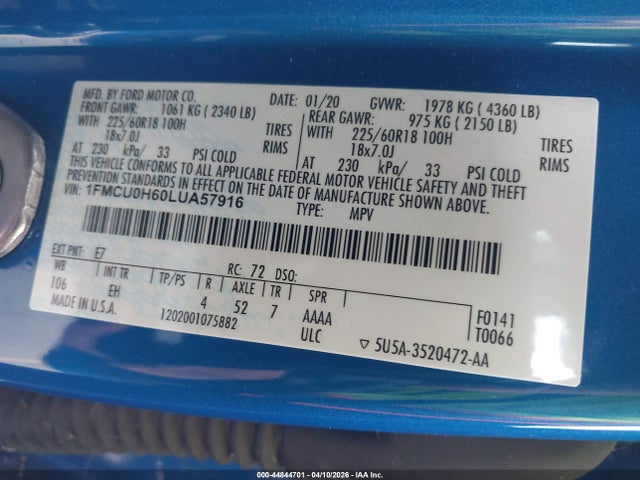 Ford ESCAPE SEL 2020 1FMCU0H60LUA57916 Image 9