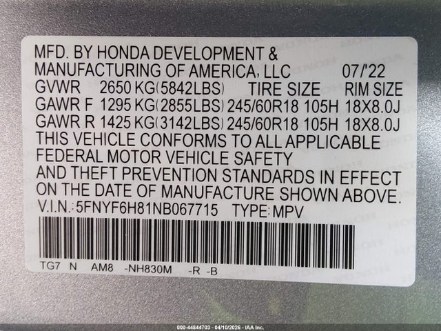 Honda Pilot Awd Trailsport 2022 5FNYF6H81NB067715 Image 9